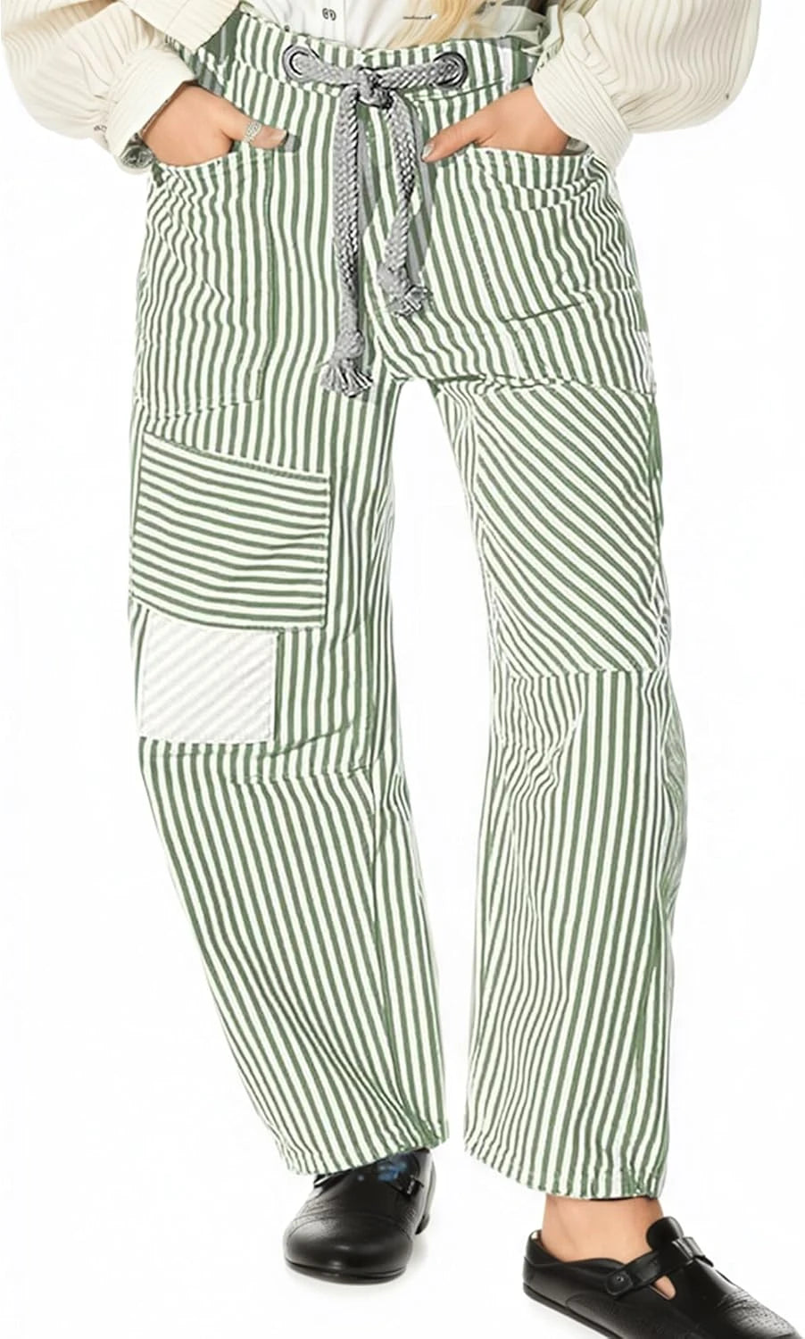 Striped Drawstring Boyfriend Jeans