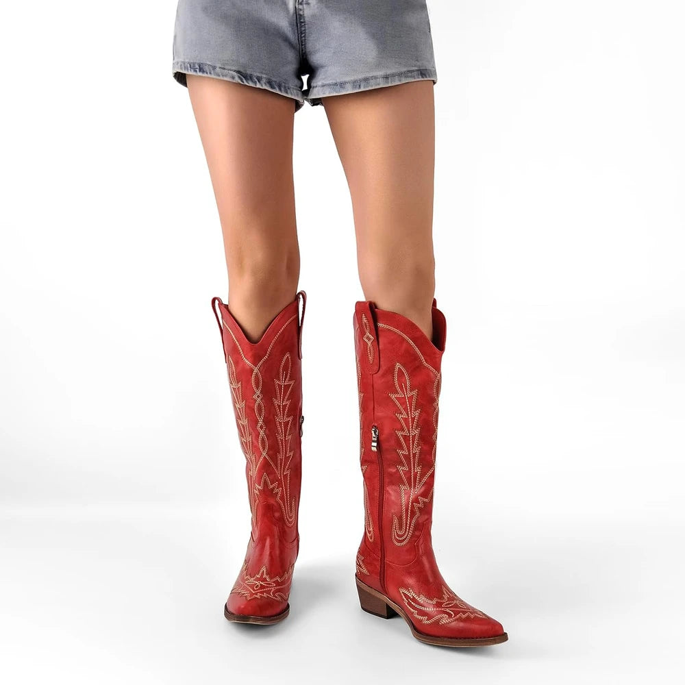Embroidered Knee High Cowgirl Boots