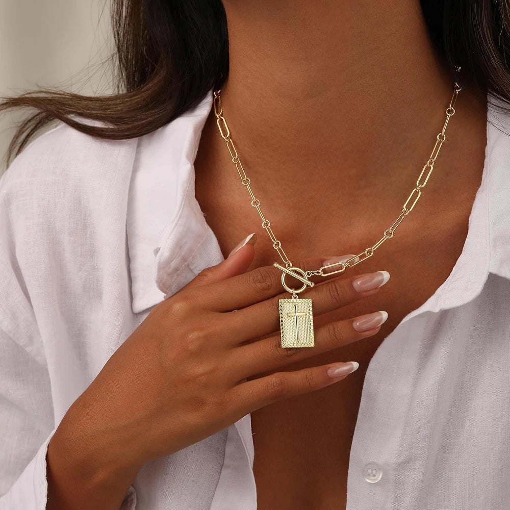 Chunky Gold Cross Pendant Necklace