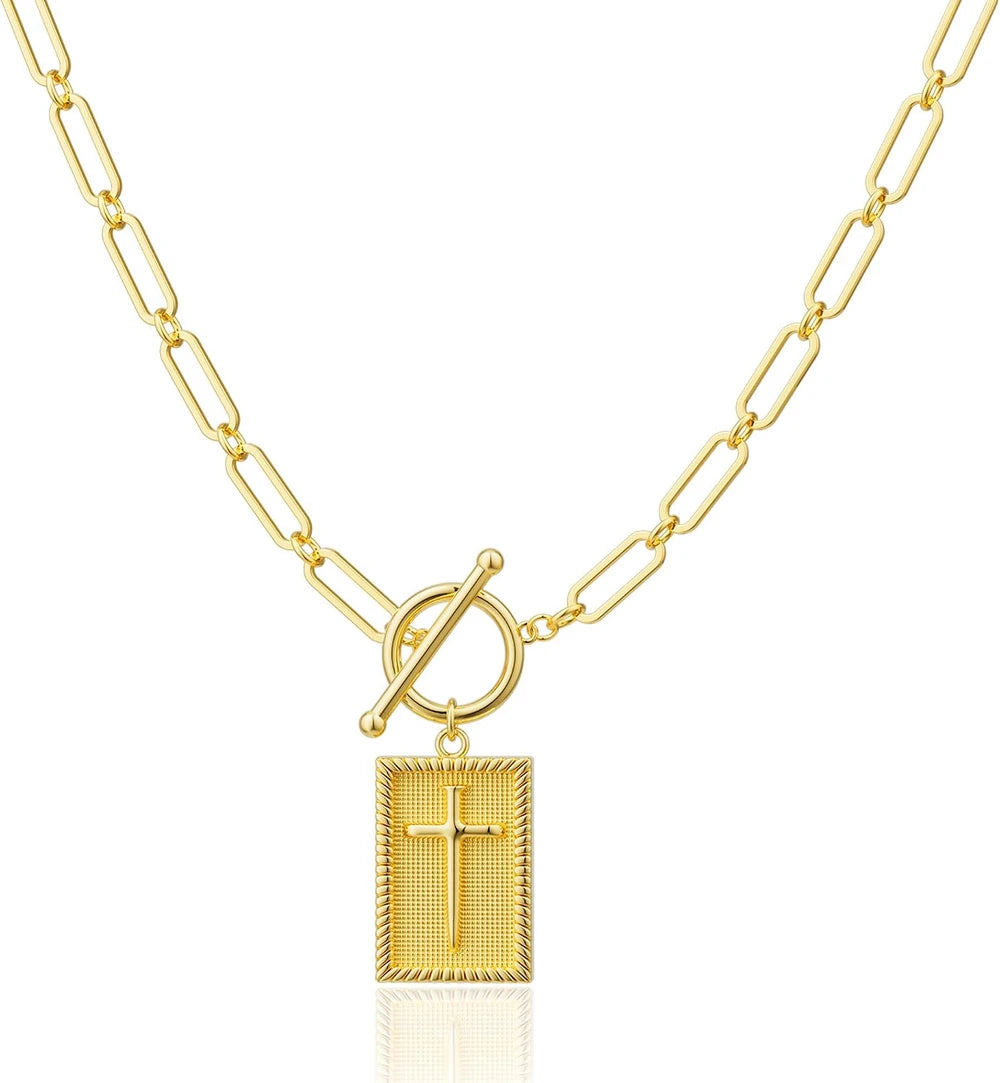 Chunky Gold Cross Pendant Necklace