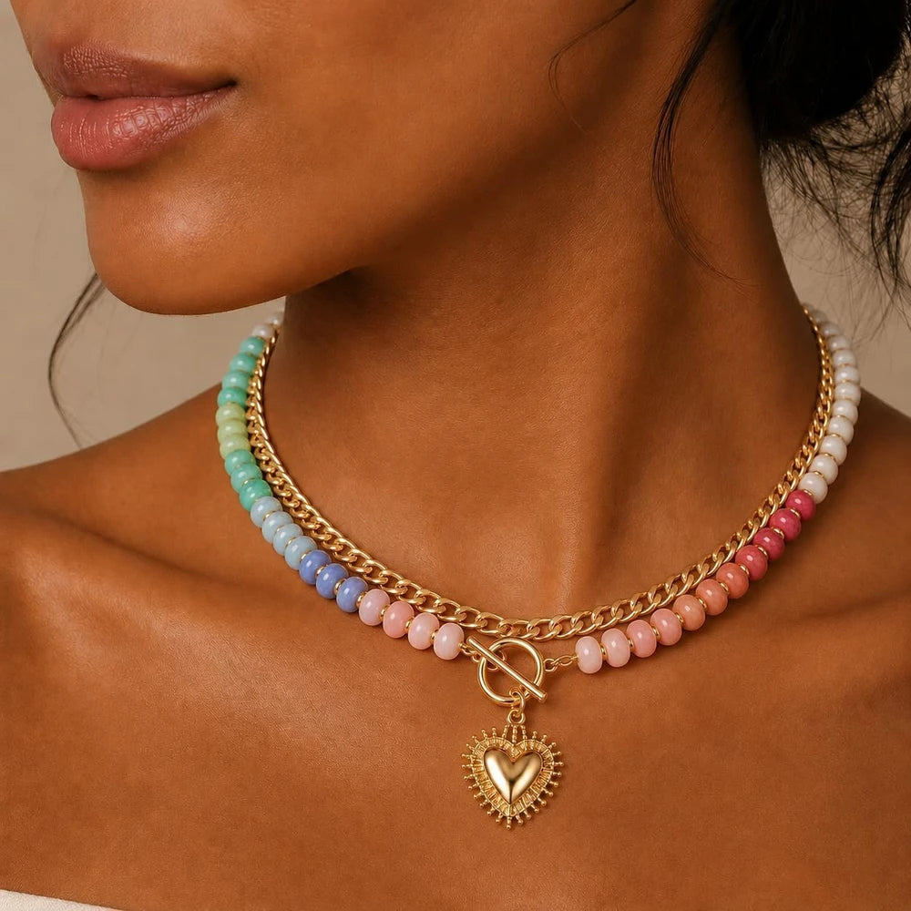 Gold Tone Layered Beaded Necklace