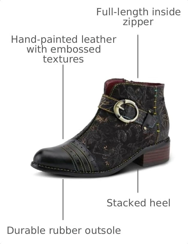 Hand Painted Leather Ankle Bootie