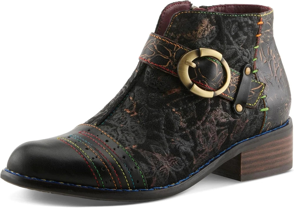 Hand Painted Leather Ankle Bootie