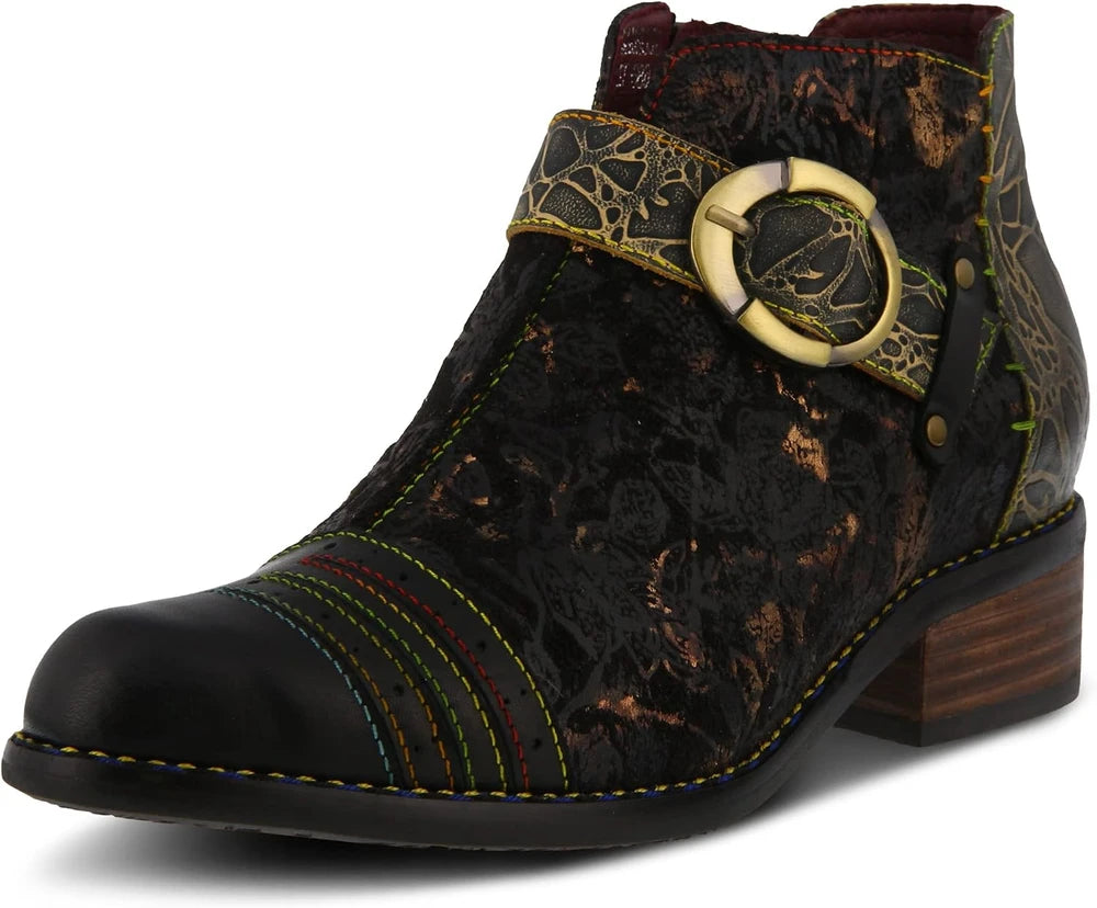 Hand Painted Leather Ankle Bootie