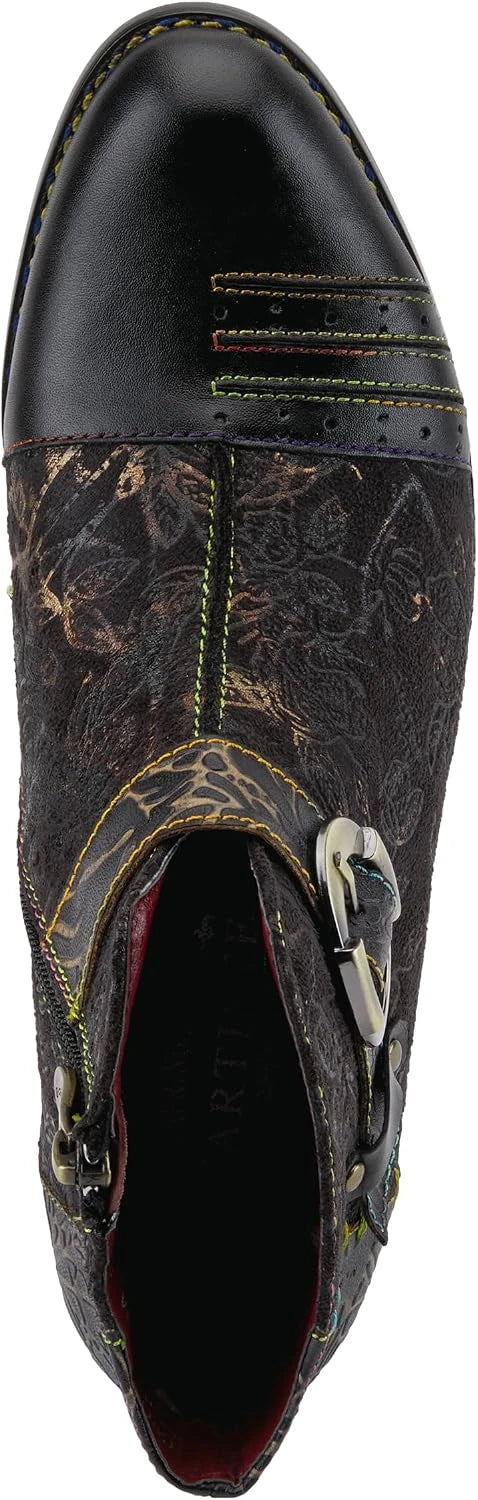 Hand Painted Leather Ankle Bootie