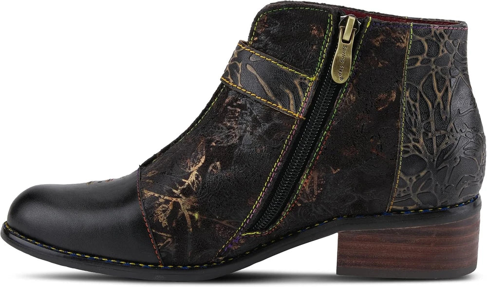 Hand Painted Leather Ankle Bootie