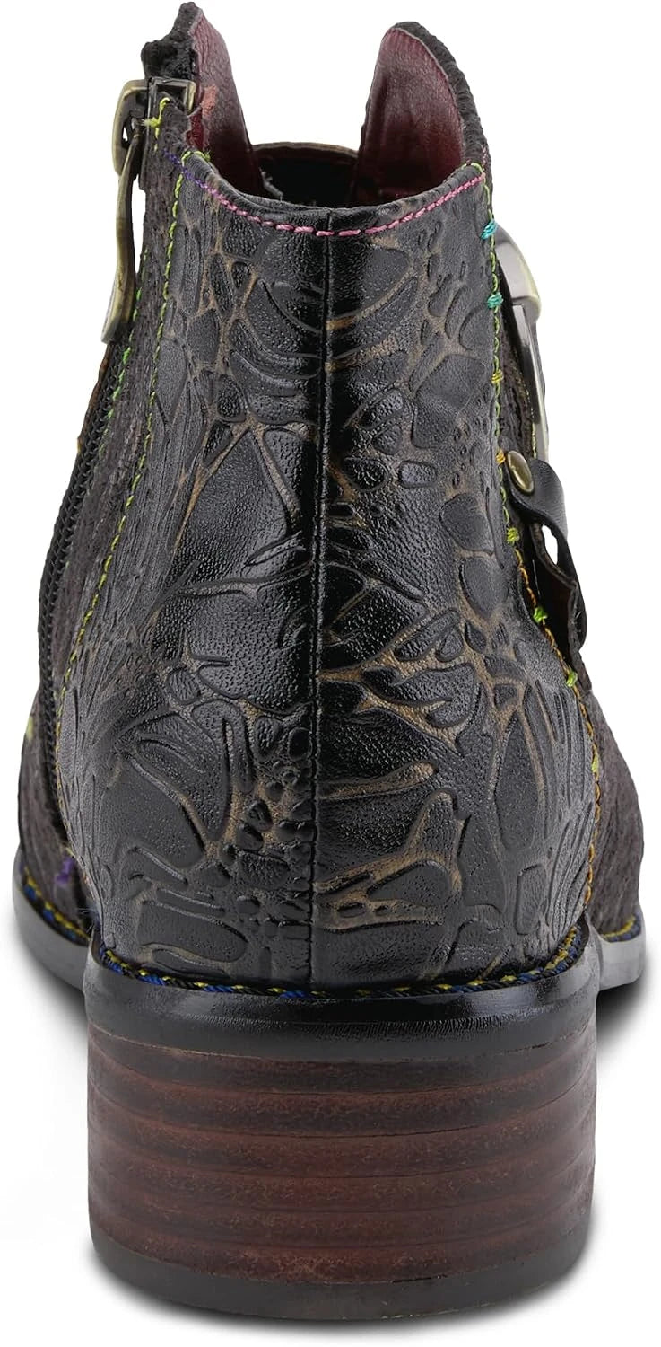 Hand Painted Leather Ankle Bootie