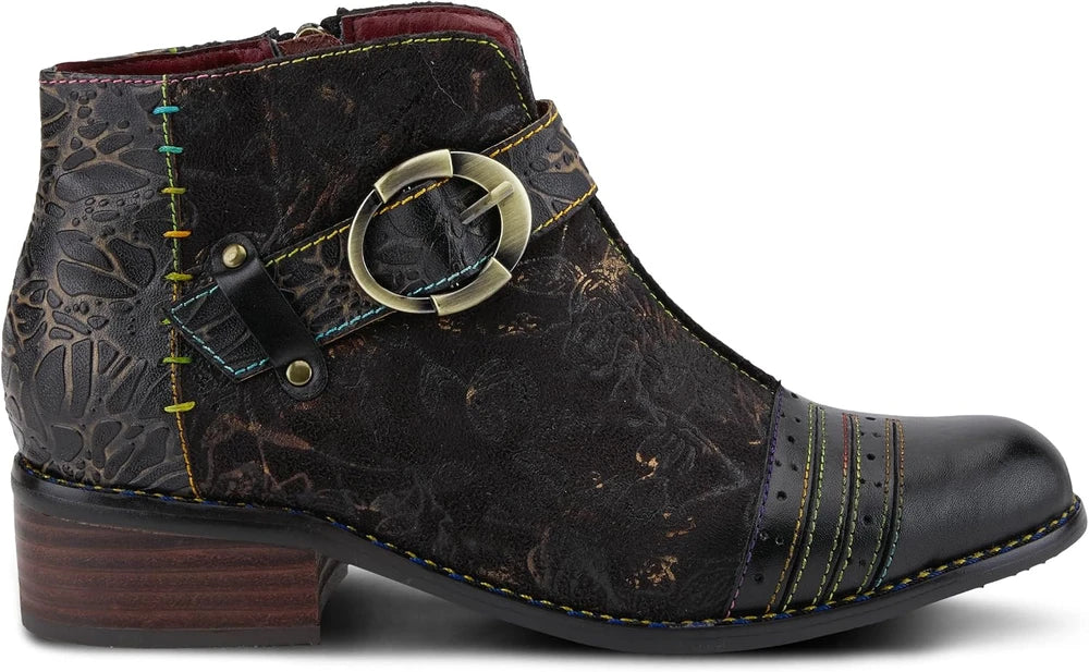 Hand Painted Leather Ankle Bootie