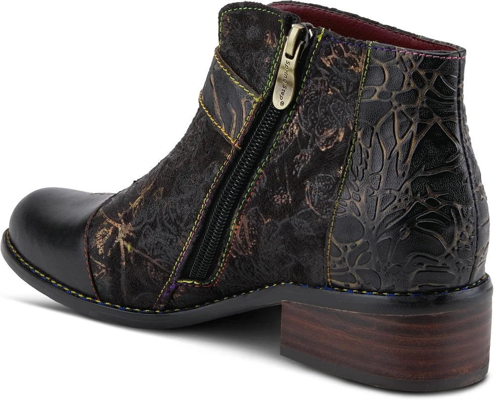 Hand Painted Leather Ankle Bootie