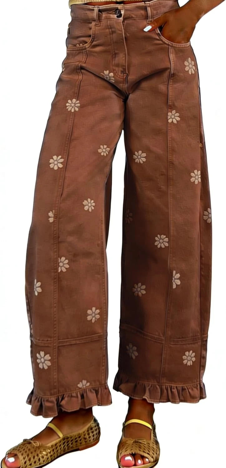 Floral Print Barrel Jeans