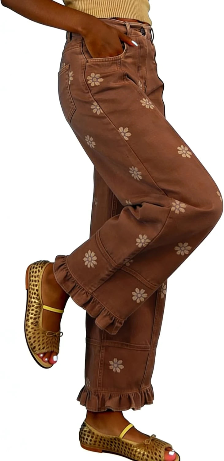 Floral Print Barrel Jeans