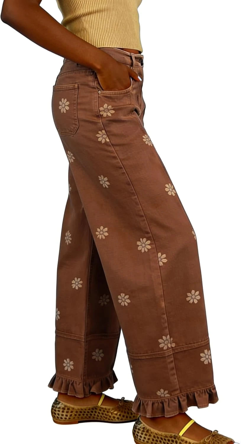 Floral Print Barrel Jeans