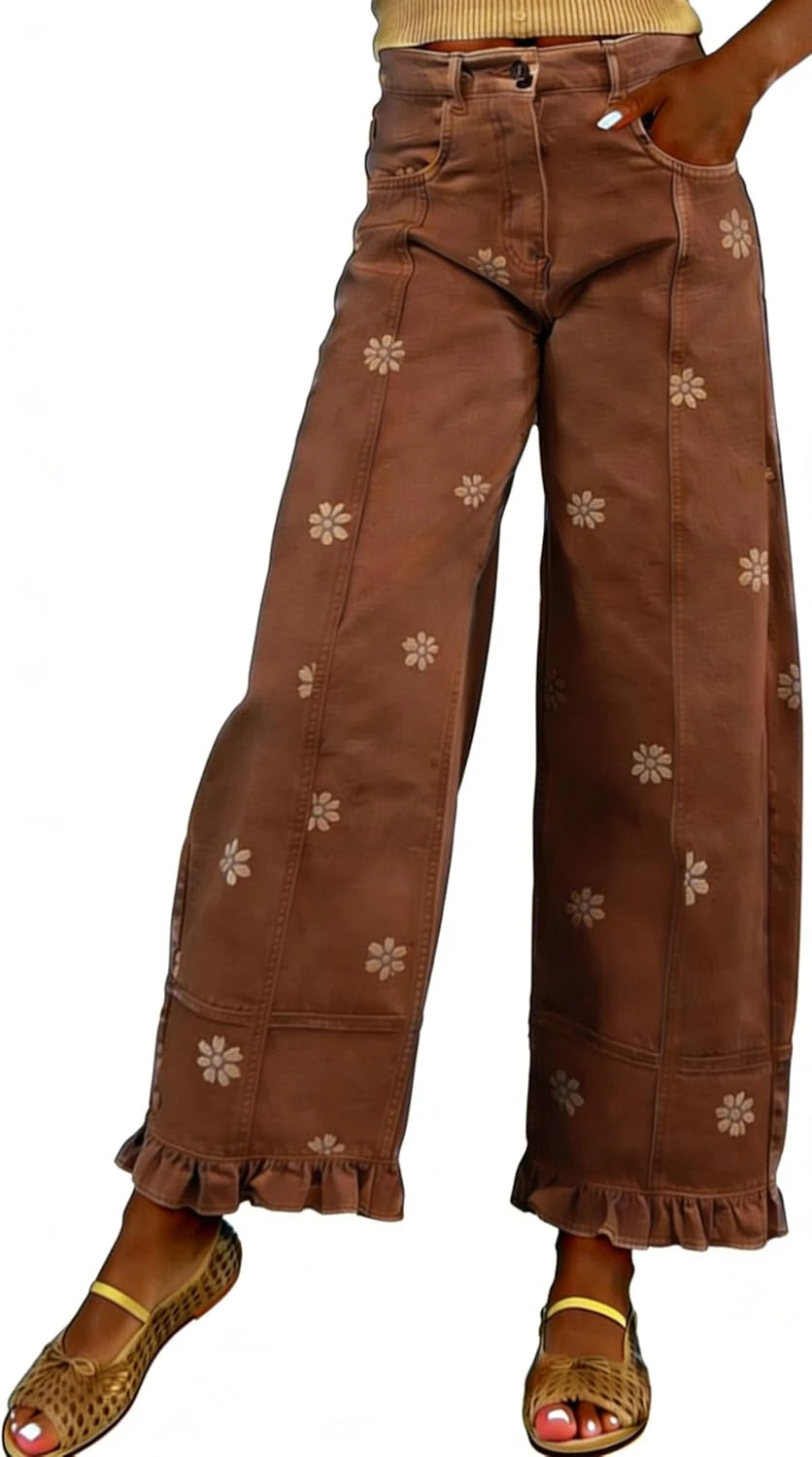Floral Print Barrel Jeans
