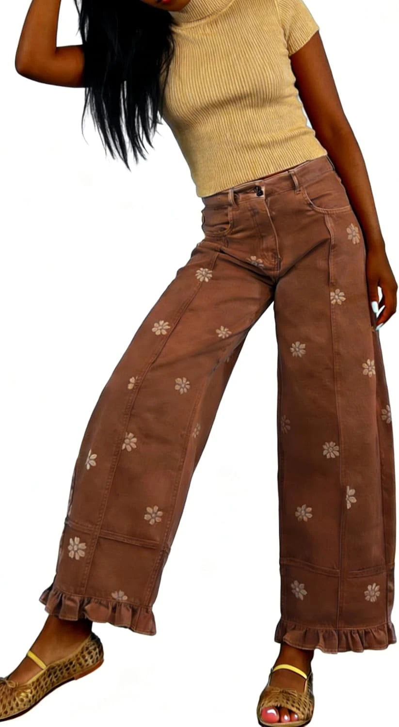 Floral Print Barrel Jeans