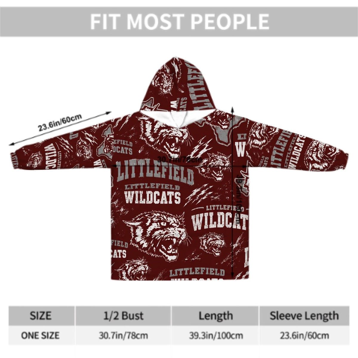 Littlefield Wildcats Adult Blanket Hoodie — West Texas School Spirit