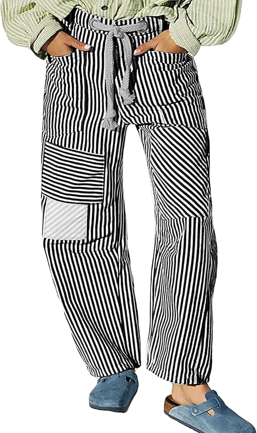 Striped Drawstring Boyfriend Jeans