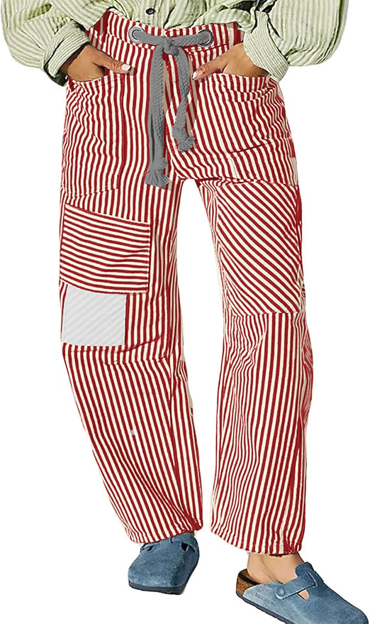 Striped Drawstring Boyfriend Jeans