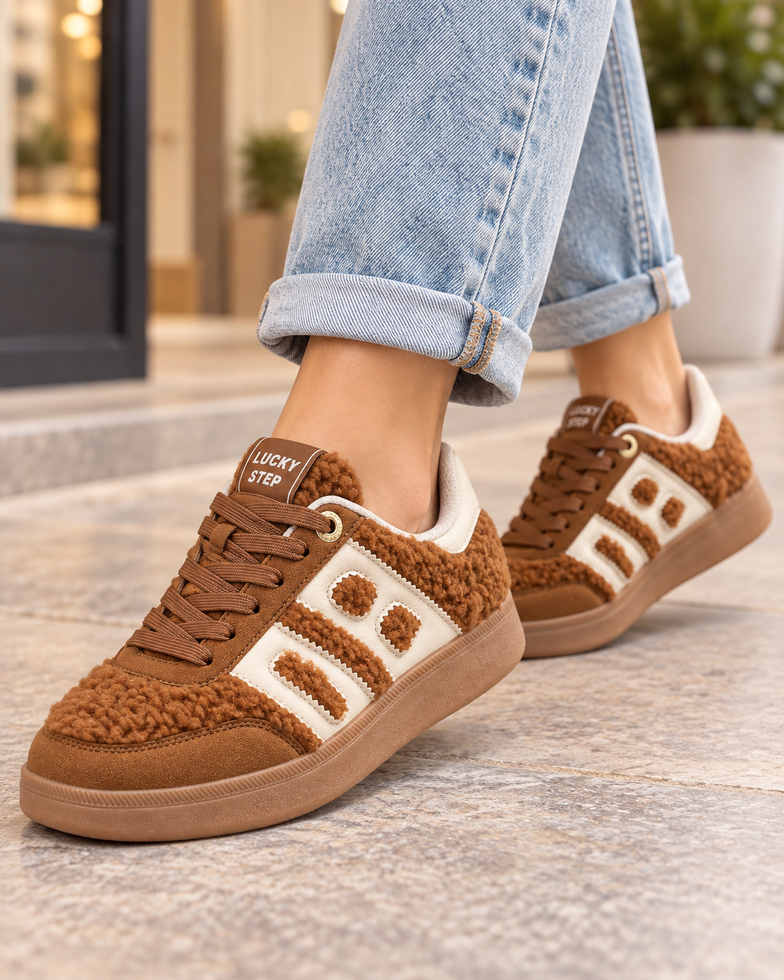 Retro Faux Fur Walking Sneakers