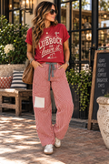 Striped Drawstring Boyfriend Jeans