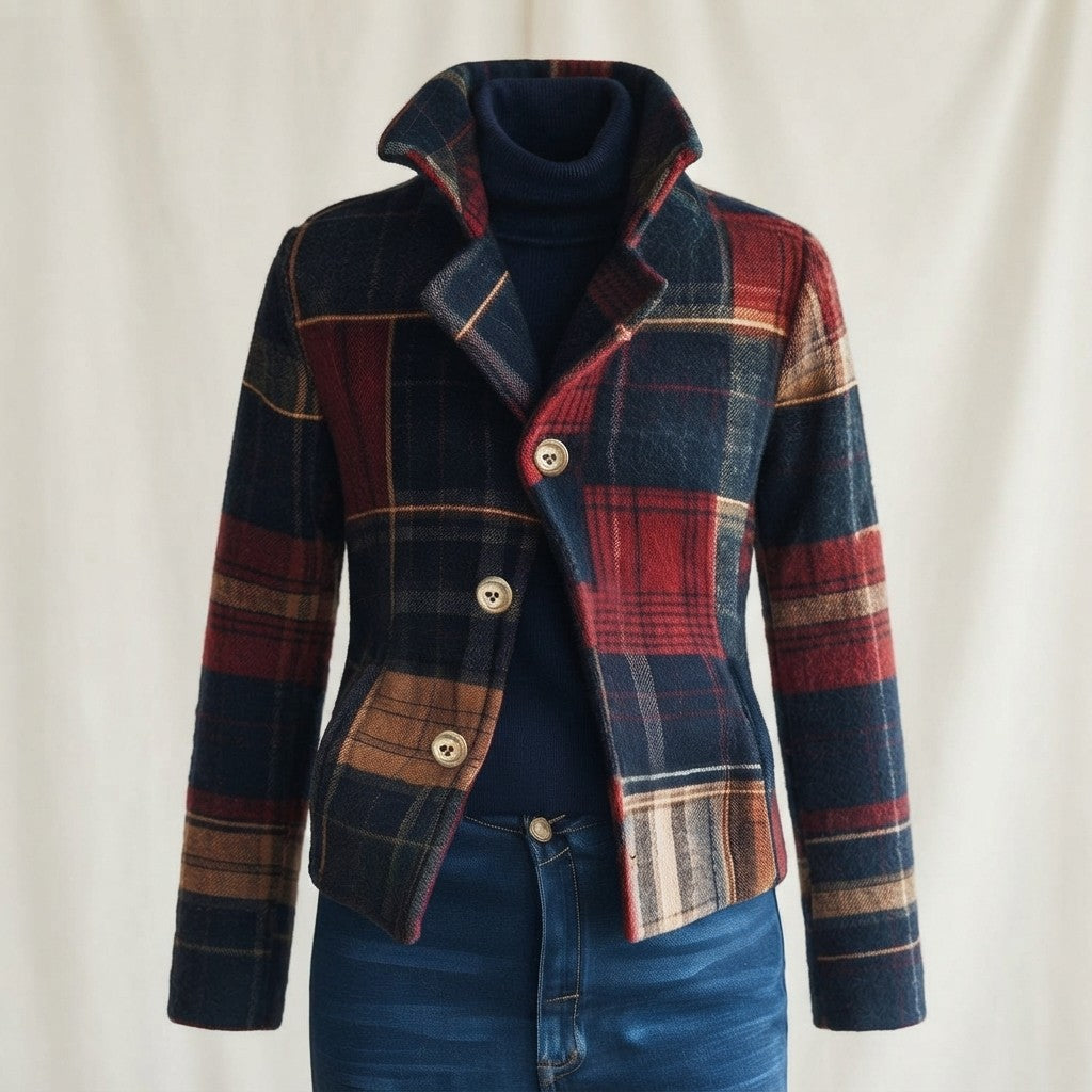 Plaid Retro Stand Collar Blazer