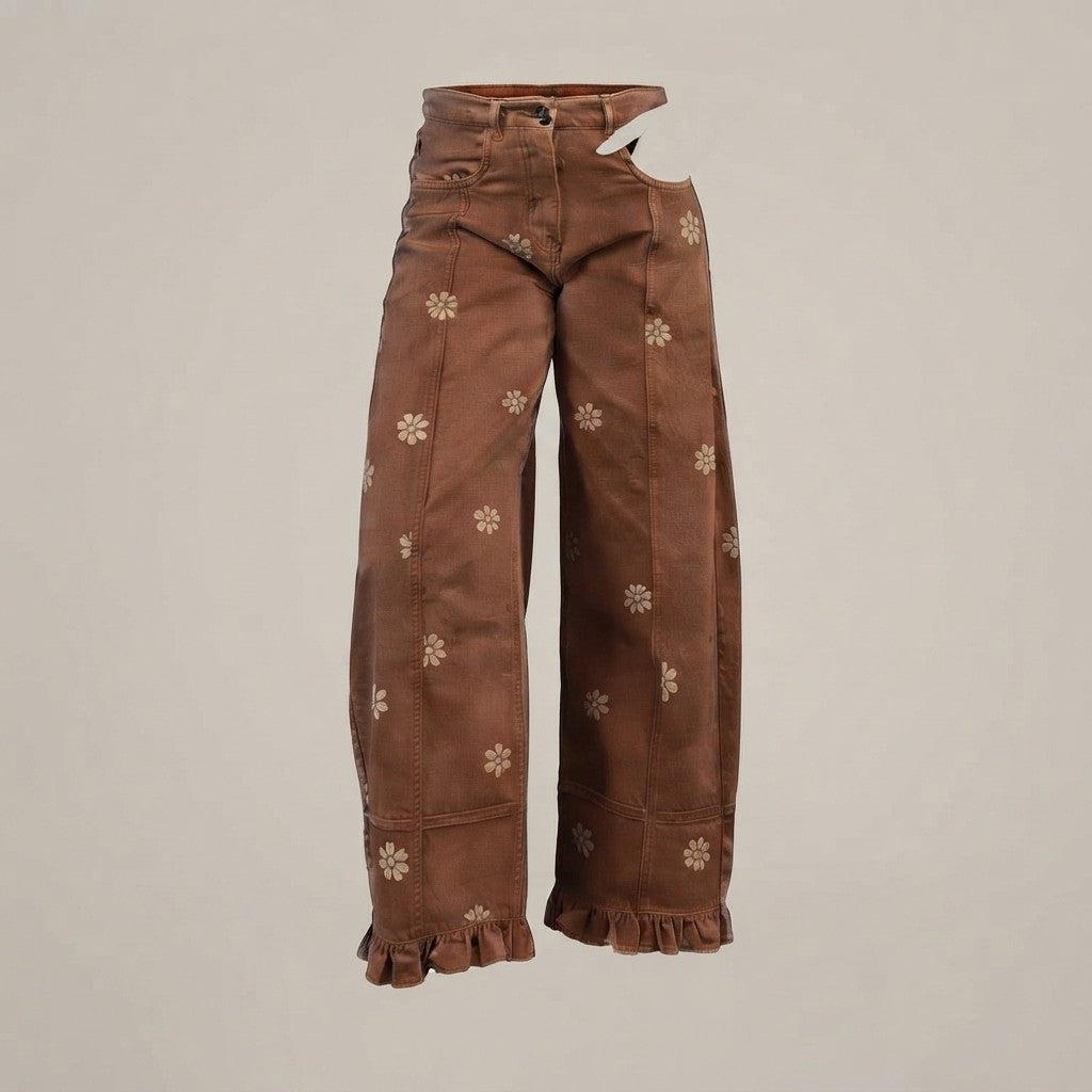 Floral Print Barrel Jeans