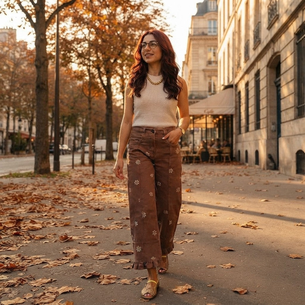 Floral Print Barrel Jeans